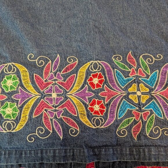 Vintage 90s Denim Embroidered Button Top Jacket Shacket Mainstreet Blues Boho XL - Picture 6 of 8